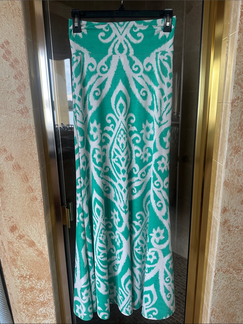 Turquoise and White Patterned Maxi Skirt